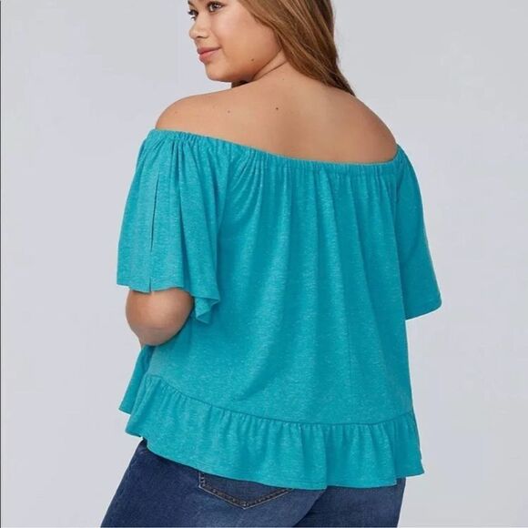 Lane Bryant Off The Shoulder Ruffle‎ Top Blue 26/28 - Picture 10 of 10